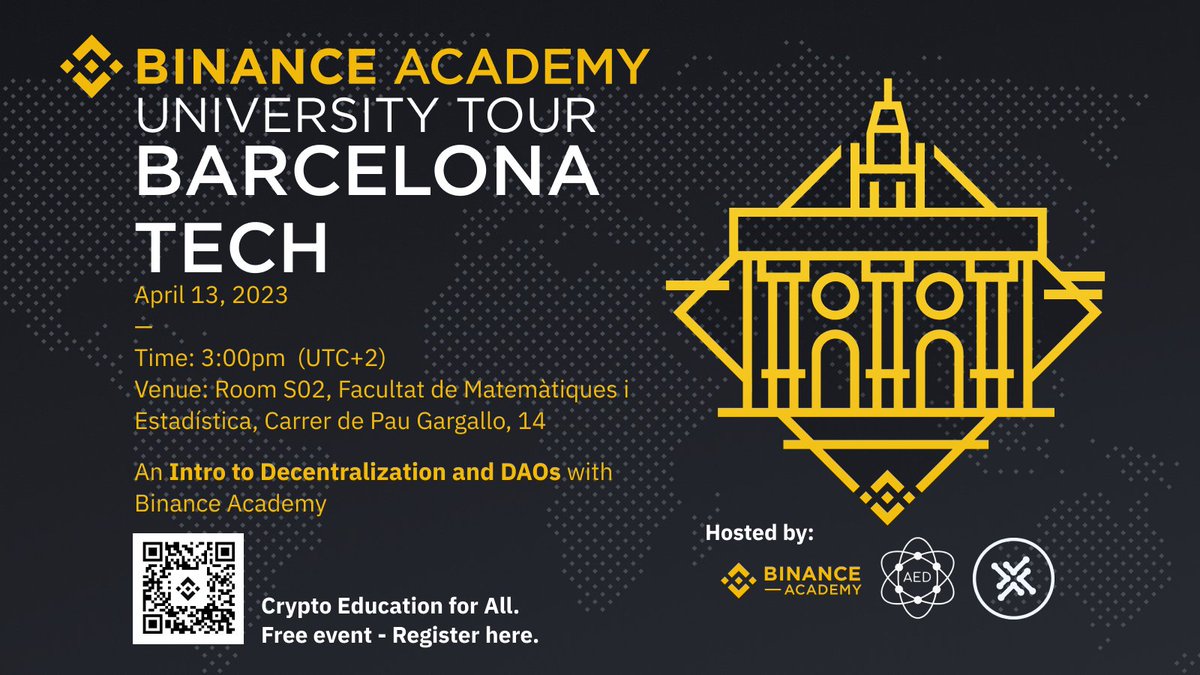 BinanceES's tweet image. ¡GM! Únete en la gira de #BinanceUniversity hoy mientras visitamos #BarcelonaTech para enseñar una Introducción a la Descentralización y a los DAOs. 🚌🌎
¡Ready para poner a prueba tus conocimientos y ganar algunos artículos de merchandising de Binance! 🤓🌟🎁🏆