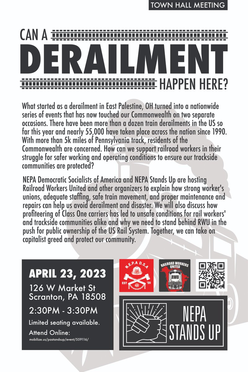 pa_dsa's tweet photo. Hey comrades Railroad Workers United is coming to speak in Scranton! @DsaBinghamton @DSALehighValley https://t.co/CX6saA7Qwv