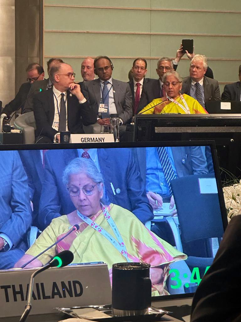 Union Finance Minister Smt. @nsitharaman attends the Development Committee Meeting of the World Bank-IMF #SpringMeeting2023 , in Washington DC, today. (1/5)