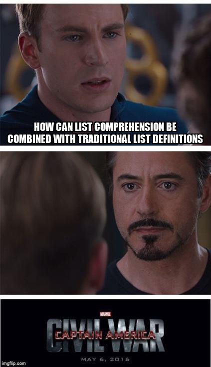 How can list comprehension be combined with traditional list definitions stackoverflow.com/questions/7594… #list #python #listcomprehension #python3x