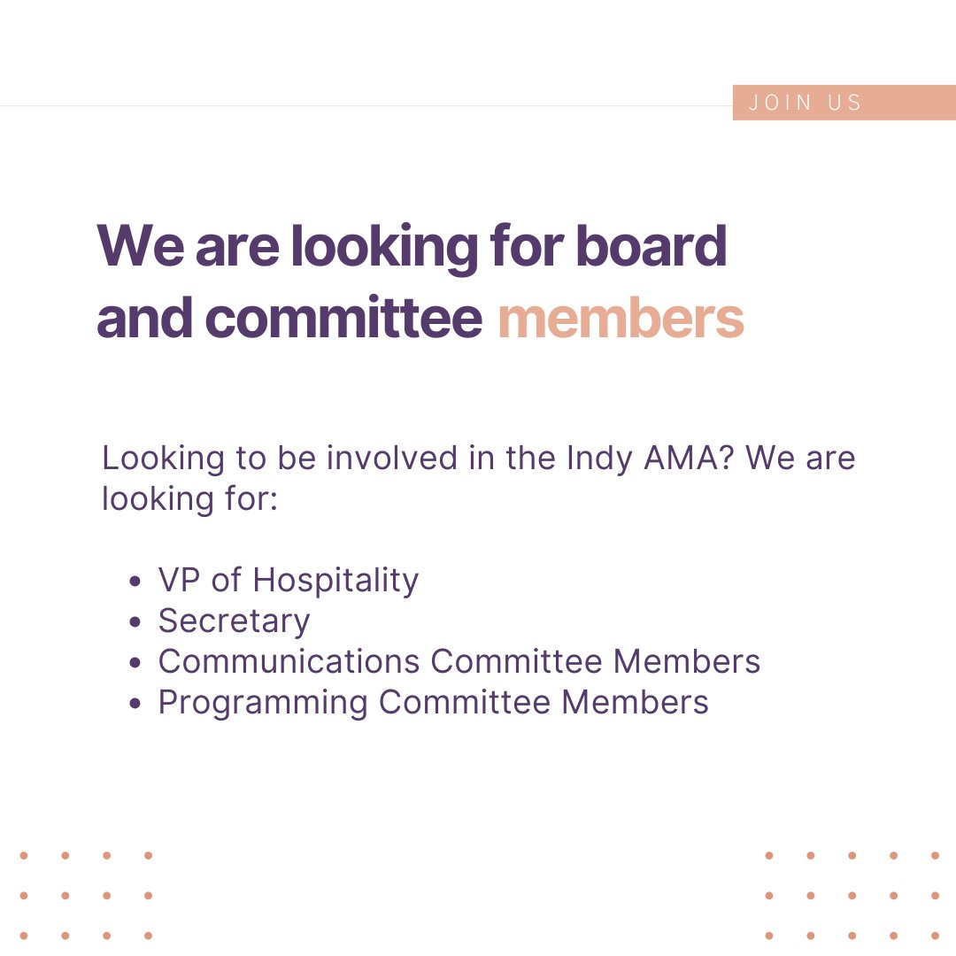 We are currently looking to add board and committee members for the 2023-2024 year! Are you interested in joining our board? Click this link to fill out an application: lnkd.in/dCcEkhvd #AMAIndy #AMA #Marketing