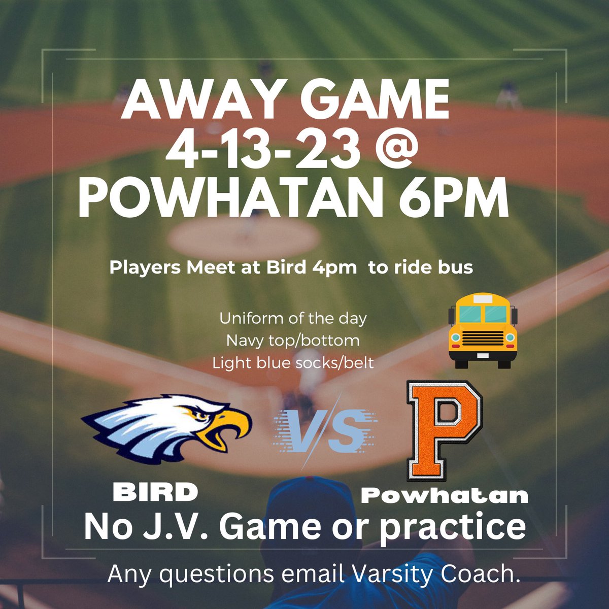 birdsoftball's tweet photo. Varsity game 4-13-23 6pm 
No J.V game or practice tomorrow https://t.co/byeXzFs0hi