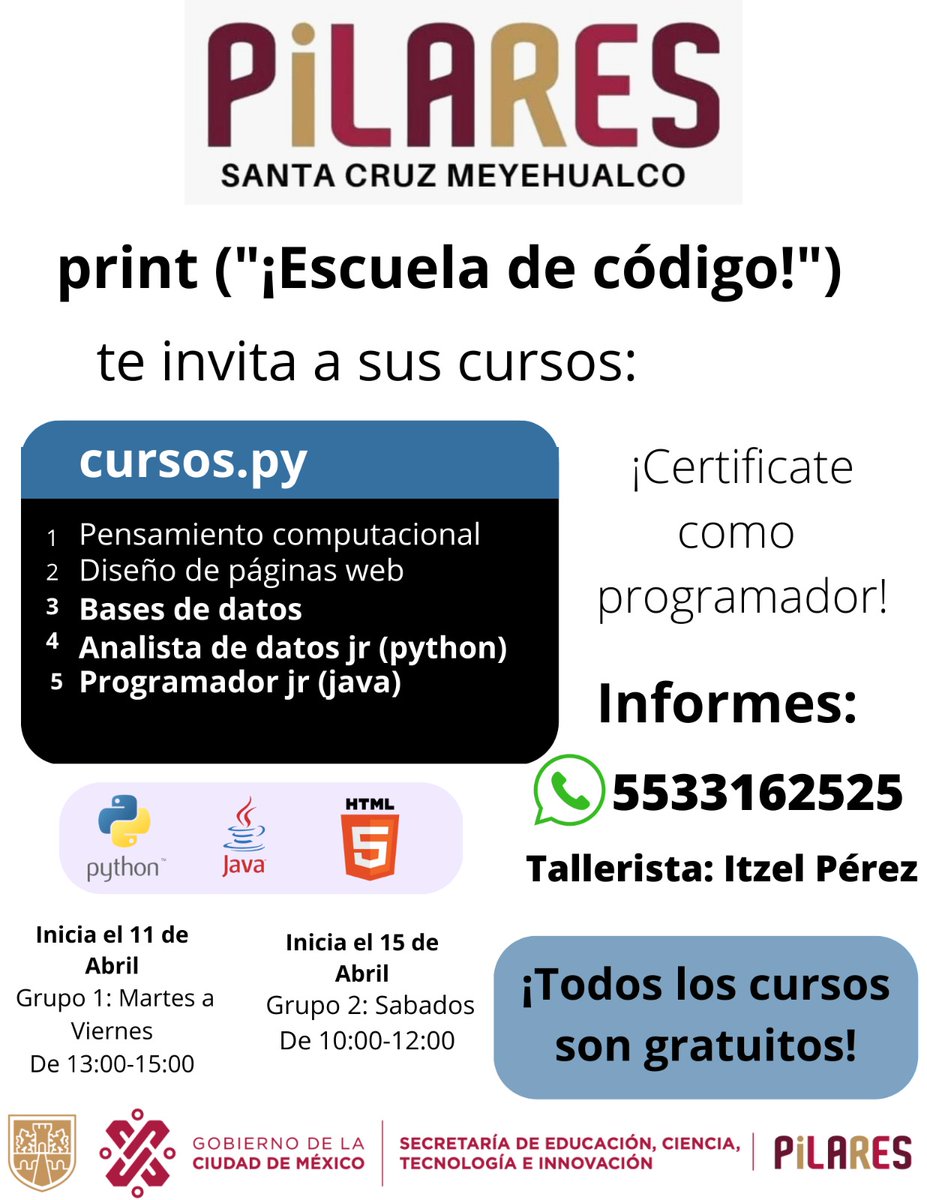 pilaresSCM's tweet photo. #PILARES #AcercateAPILARES quieres aprender a hacer una pagina web, no te pierdas este taller. https://t.co/KaaOV2b74d