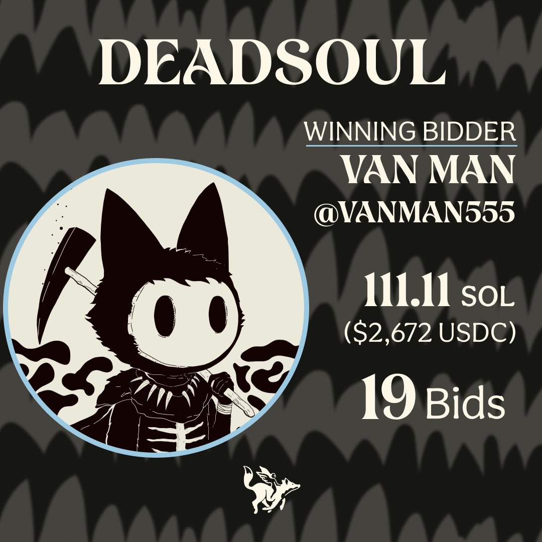 RaposaCoffeeCo's tweet photo. The Wicked by @0xdeadsoul sold to @Vanman555 for 111.11 SOL 💯 

Congrats to the buyer with the purchase of this beautiful piece ☕️ 

Access to the Café (WL) will be granted to all bidders shortly 🎟️ https://t.co/ERWUQeAUkS