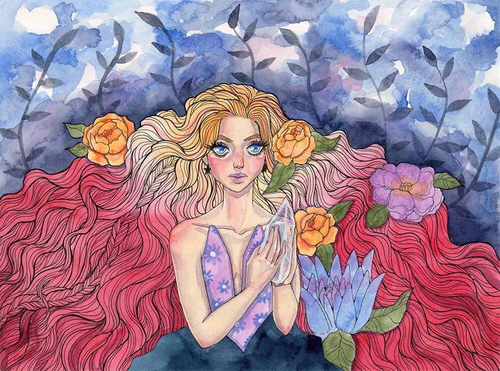 ‘Bringer of Spring’ 9x12, watercolor, ink, gouache, on arches hot press watercolor paper. - one hundred and ninety ☺️💜 #art #ArtistOnTwitter #Artists #artmoots #artshare #fantasyart #watercolorpainting