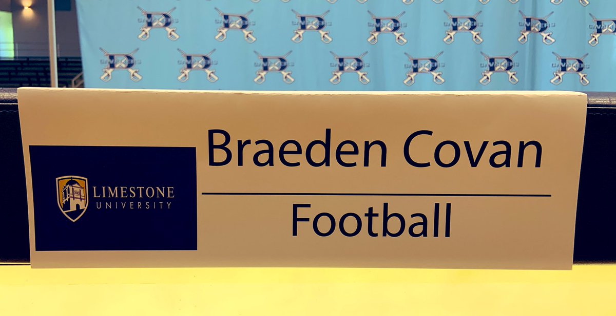 BraedenCovan's tweet photo. Proud to commit as a 🏈 LS to @coachfurrey @LimestoneFB! Thank you @DormanAthletics @JonStoehr20 @vbcoch for the ceremony, @coachmorrisDHS for your kind words, & @WSPA7 for the interview. #LevelUp #SaintStandard https://t.co/Q8Ylj4WT2C