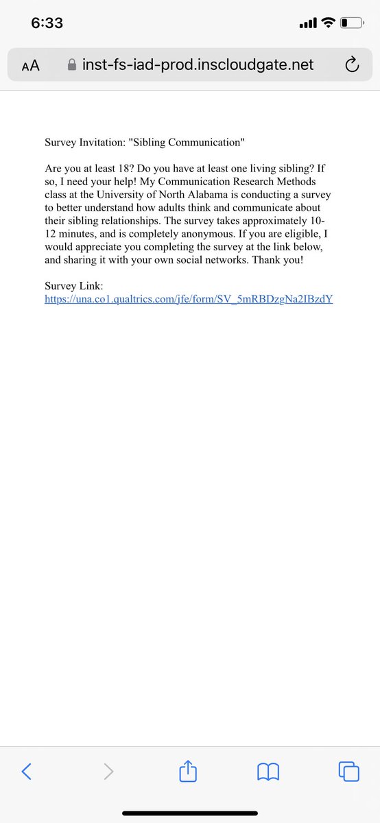 HunzickerTrey's tweet photo. My Communication Research Methods class at the University of North Alabama is conducting a survey to better understand how adults think and communicate about their sibling relationships. The survey takes approximately 10-12 minutes, and is completely anonymous. https://t.co/jb4Hpg3KJn