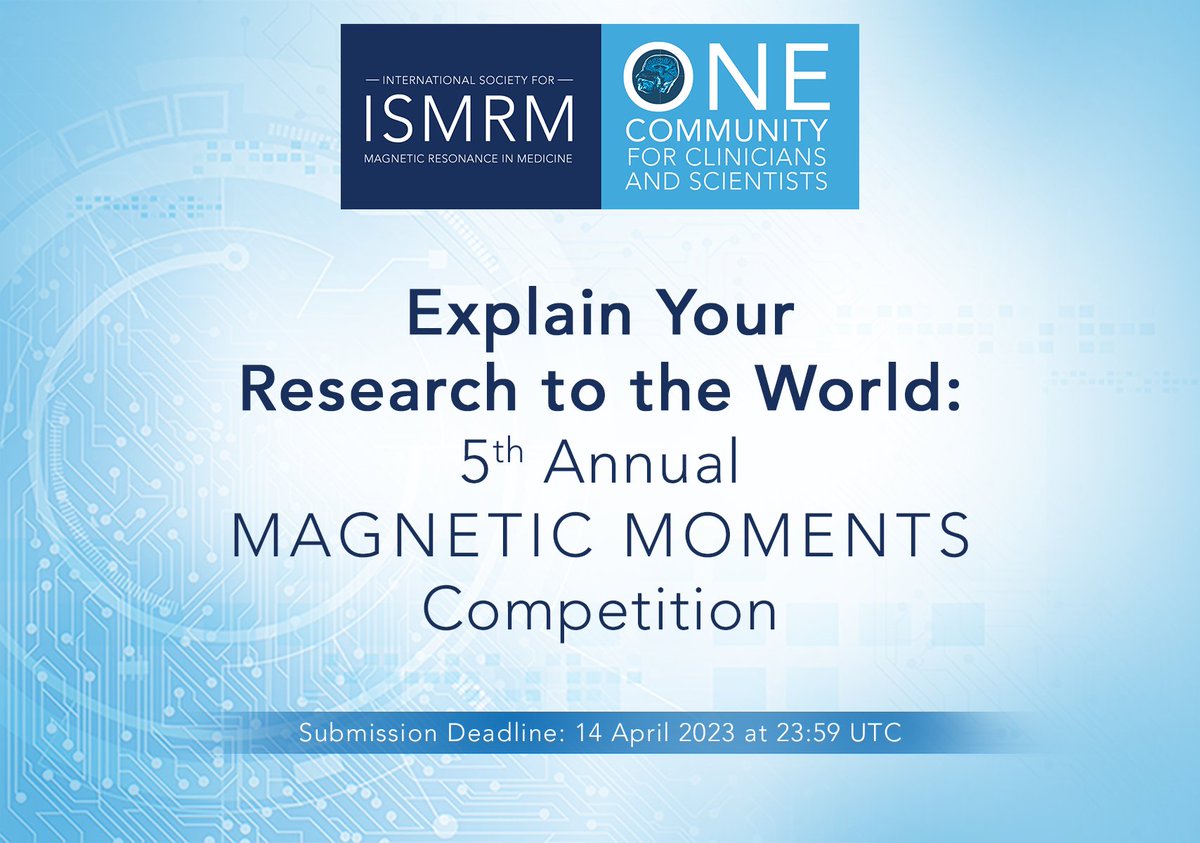 ❗❗ 2 days left: Submit your entry for #ISMRM #MagneticMoment, our public engagement competition to explain your conference abstract in a 3 minute video.
📌 See the 2021 finalists: bit.ly/3KRAsCW
🚨 Deadline: 14 April 2023, 23:59 UTC
Learn more: bit.ly/42sch4V