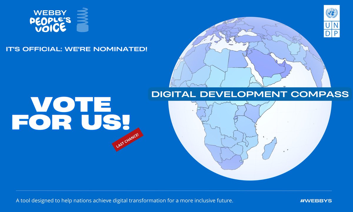 Psst! @UNDP has been nominated for this year’s @TheWebbysAwards for our Digital Development Compass, a tool that gauges the world’s progress on achieving global digital transformation for a more #InclusiveFuture. 🗳️ Vote NOW: go.undp.org/qQWe
#Webbys #DigitalUNDP