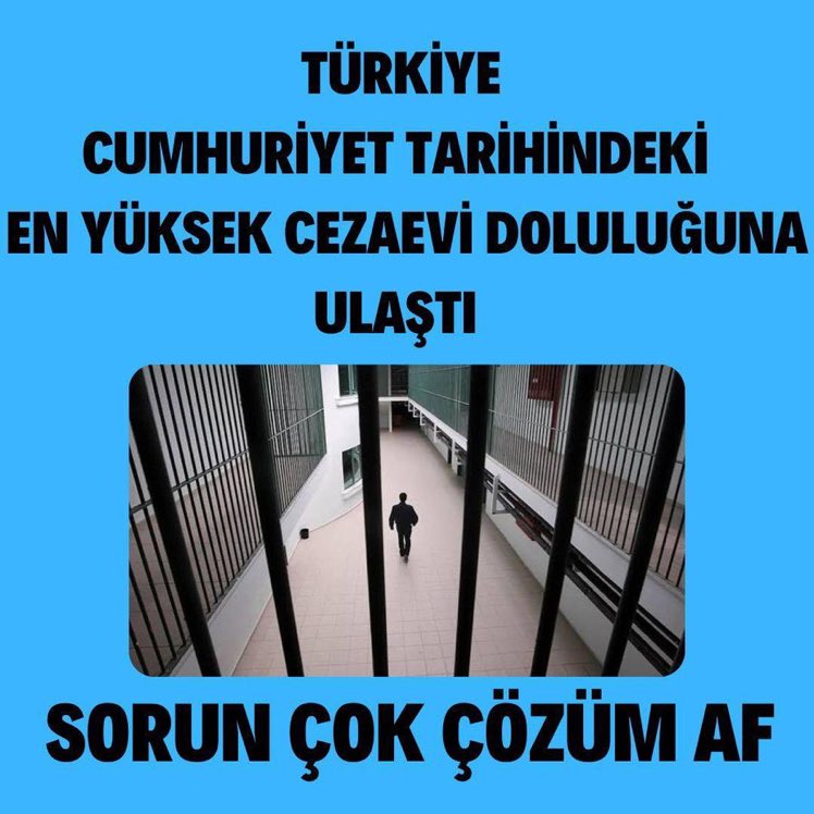 Elifeng93653499's tweet photo. Cezaevi nüfüsü cumhuriyet tarihinin en yüksek rakamı oldu! Avrupada en büyük cezaevi nüfüsü şuan Türkiye’de! CNN Türk-Kanal D
#GenelAf
Affet Türkiyem https://t.co/XEoPQJiKvu