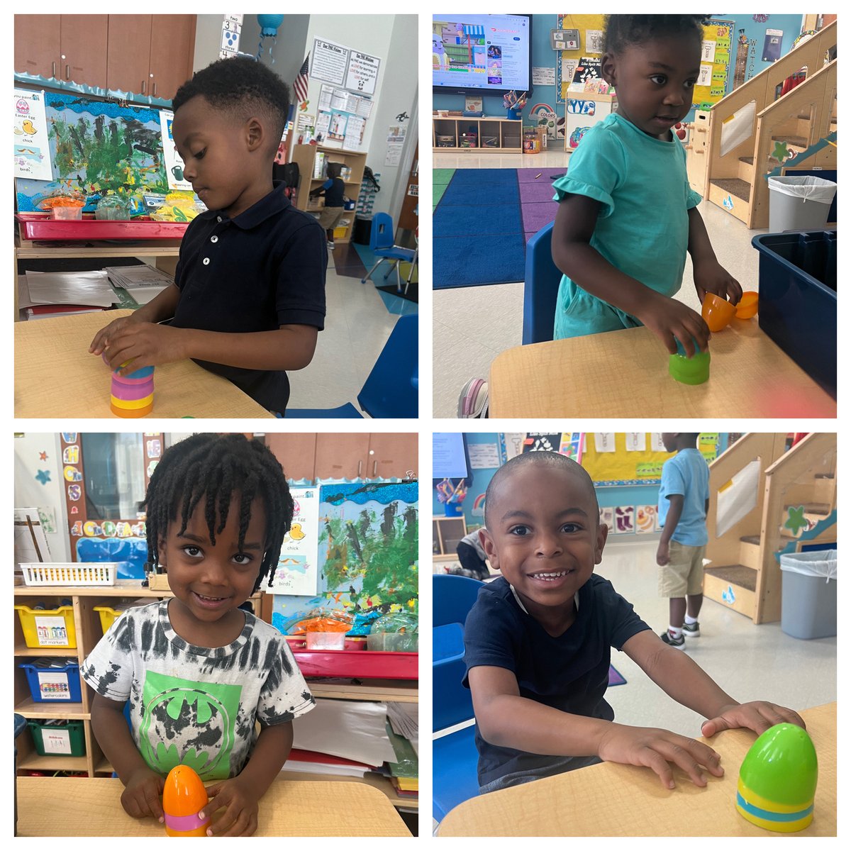 Egg Challenge for our earliest learners!  'How many eggs can you stack before they fall?'   #WBReLearning #WBRProud