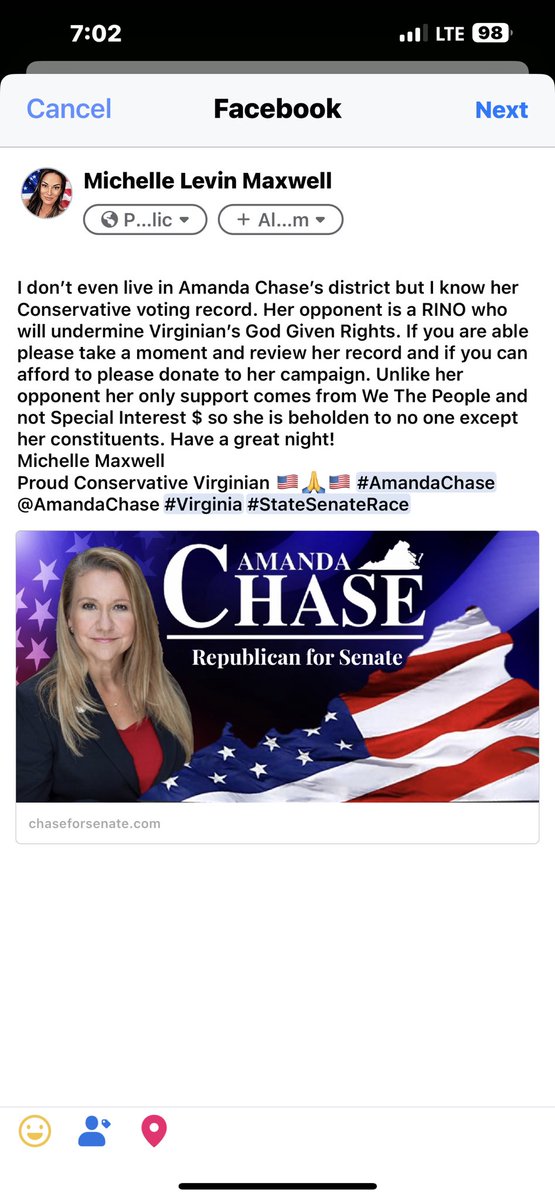MichelleMaxwell's tweet photo. Please Donate to her campaign if you can. She is truly an #AmericaFirst Patriot and not afraid to fight the Establishment RINOS. @AmandaChaseVA #AmandaChase https://t.co/NZPKxtBKyH