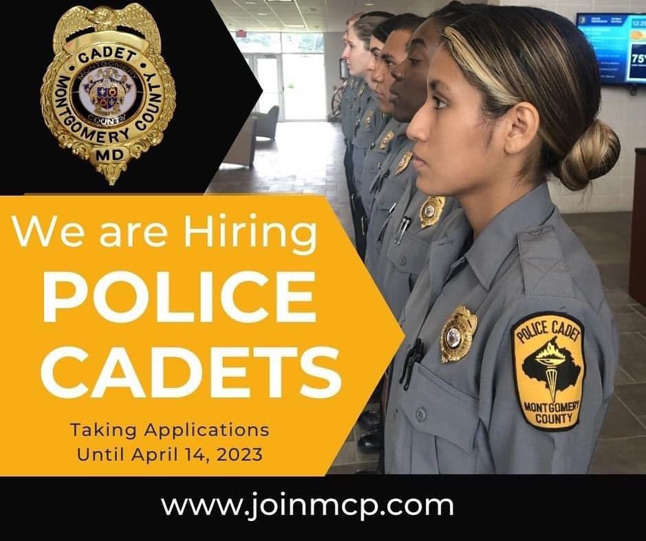 The application process for the position of Police Cadet is CLOSING Friday April 14th!

To learn more and apply visit montgomerycountymd.gov/pol/jobs/cadet…
@mcpnews 
#hiring #policecadets