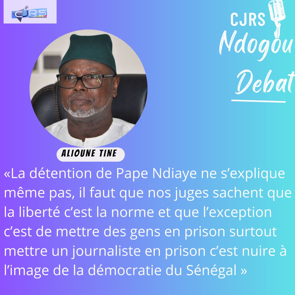 CJRS221's tweet photo. LIBERTÉ POUR PAPE NDIAYE
FREE PAPE NDIAYE
@Macky_Sall @Min_Interieur @AFADiome @FallIsmaila @amadou_ba_ @ONU_Droits_BRAO @AfrikajomCenter @aliounetine16 @MAHAMMEDBDIONNE @MadembAS @pressfreedom @RSF_inter @Cheikhsadbu @UEauSenegal @usembassydakar
🎙️📻📺📰🇸🇳 https://t.co/QhX9jntzGM