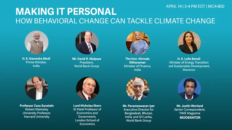 WorldBankSAsia's tweet photo. On April 14, watch @narendramodi @DavidMalpassWBG and distinguished guests discuss how behavioral change can drive #climate action and protect the #environment. WATCH LIVE HERE: https://t.co/WQYSb0Fg27
#ClimateBehavior https://t.co/5Mk5OrjTDR