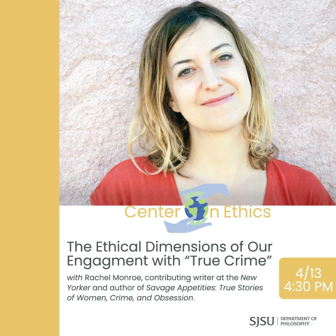 Join the Center on Ethics and the Department of Philosophy this Thursday, 4:30-6 PM for a virtual discussion on “true crime.” Investigate the ethical dimensions of our attraction to the genre with Rachel Monroe. Register: buff.ly/3zVglxo
