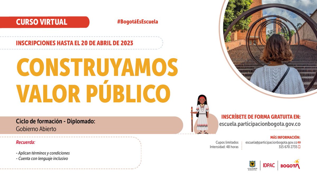 ConsejeriaDePaz's tweet photo. 👁️Comprende la realidad de Bogotá, la riqueza y  la diversidad de alternativas para generar valor público en las interrelaciones de la ciudadanía y el gobierno distrital. 

✏️Inscríbete y conoce más del curso aquí:  https://t.co/1AZa7Q49yy @BogotaParticipa https://t.co/N49wsFdaWC