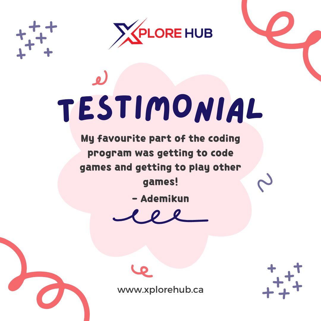 XploreHub's tweet image. Our students had such exciting things to say about our program and how they had so much fun working on their projects! 🚀
Check out this testimonial from one of them! 🤩
#coding #codingforkids #programmingforkids #kidslearningcoding #codingeducation #futurecoders #codingtutorial