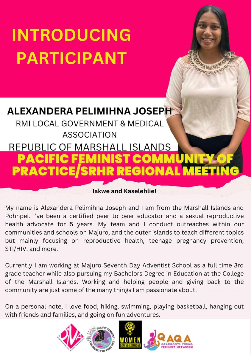 pacfemcop's tweet photo. Alexandera Joseph a young SRHR Advocate from RMI will be joining us at the upcoming 3 day Pacific Feminist Community of Practice + Regional SRHR meeting next month in Nadi from the 16th - 19th of May. 

#PacFemCOP #PacFemCOPRegionalMeeting https://t.co/WAjtwbPcdl