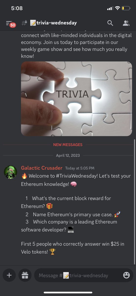 📣 AlphaVerse community, introducing #TriviaWednesday! 🎉

Get ready to flex your crypto knowledge and engage with fellow enthusiasts! Stay tuned for our weekly trivia questions, and grab a chance to win awesome prizes 🏆

First 5 to ace the trivia win $25 in Velo Tokens each! 🤑