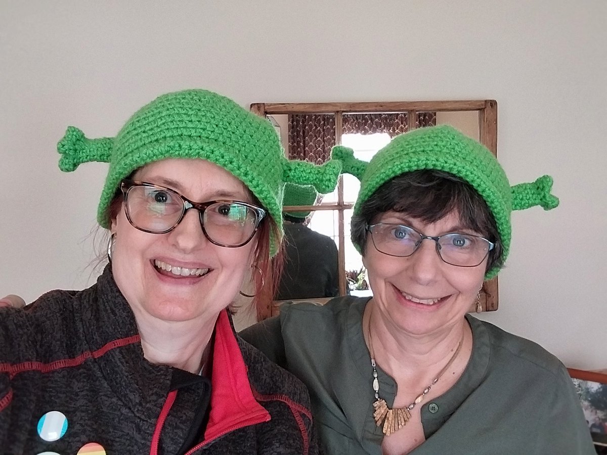 Dandeliondirtrd's tweet photo. Now I'm prepared to see .@lyrictheatrevt Shrek the Musical! .@flynnbtv Opening Night tomorrow Thursday, April 13 - Sunday April 16, 2023! Thx to Sue-Rae for crocheting my Ogre hats ππ #ShrekVT #BTV #Vermont #LyricTheatreVT https://t.co/JArs6usP4G