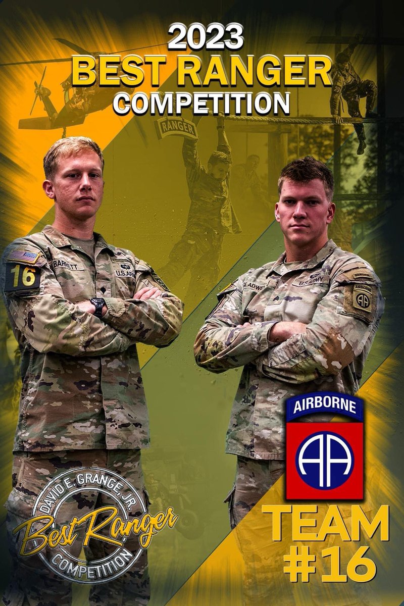 Introducing your 82nd Airborne Division #BestRanger2023 competitors.

Let’s Go Team 15, 16, 17, &amp; 18!!!

#LETSGO #AATW #RLTW #AllAmerican #GunsAndLeadersToTheFront