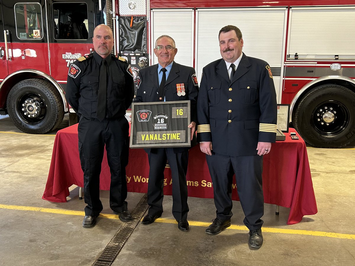 1/2.    Tonight the Dundalk Fire Department celebrated the retirement of four of our long serving members. 

Ken Smith 24 years of service. 
Paul VanAlstine 24 years of service
Lorne Fick 25 years of service
Don VanAlstine 43 years of service.