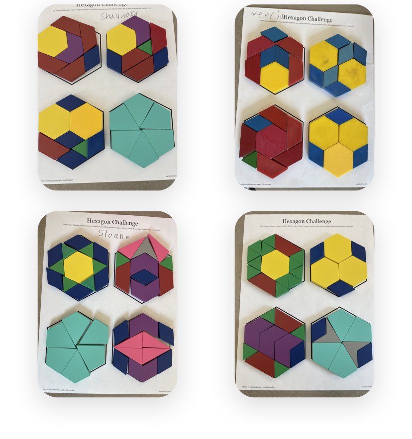 Hexagon Play &amp; Explorations in first grade!!🤩🎉 💡💭 @mrsashew 
Notice? Wonder?
How much? How many? #unitchat 

<a href="/MathforLove/">Math for Love</a>