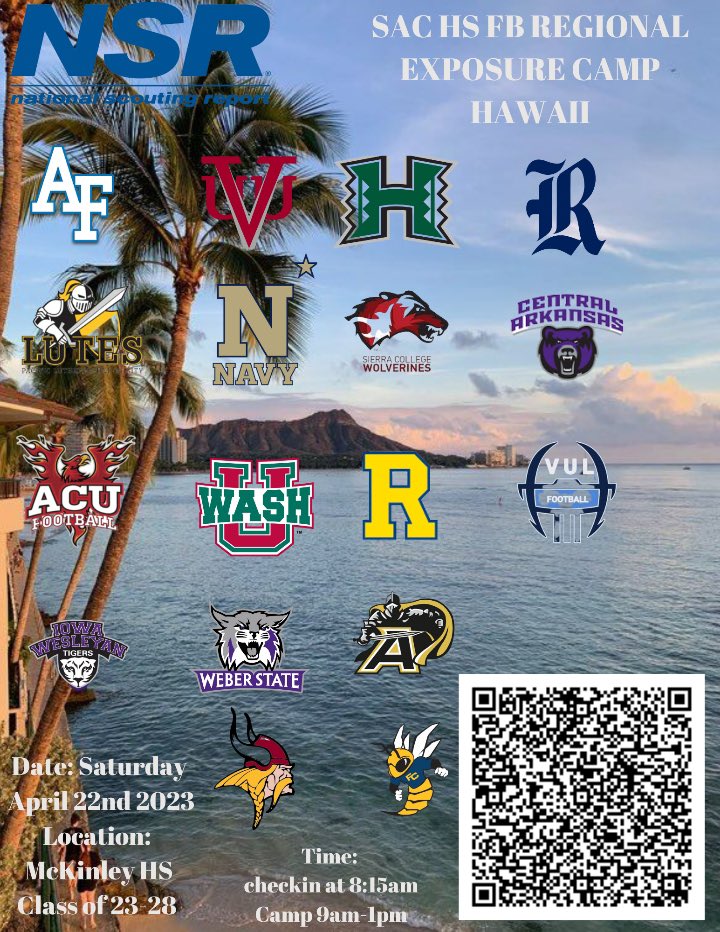Phase 3 Kicking (@phase3kicking) on Twitter photo We are 11 days away from our weekend camp in Hawaii. Partnering with @HawaiiSac & <a href="/CoachMoses_PAD/">Moses Sandoval Ringwood</a> to offer an excellent exposure camp. Sat, April 22 (All Positions | D1 FBS Sanctioned Camp for coaches) & April 23 (Specialists camp- K/P/LS/H/Gunners). Register using QR or at We are 11 days away from our weekend camp in Hawaii. Partnering with @HawaiiSac & <a href="/CoachMoses_PAD/">Moses Sandoval Ringwood</a> to offer an excellent exposure camp. Sat, April 22 (All Positions | D1 FBS Sanctioned Camp for coaches) & April 23 (Specialists camp- K/P/LS/H/Gunners). Register using QR or at