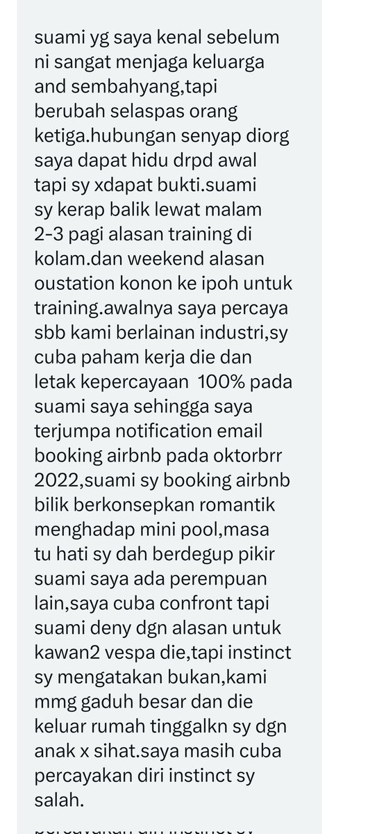 ConfessTweetMY's tweet photo. Suami curang dengan rakan sekerja.

(1/2) https://t.co/rrANJ6PIp1