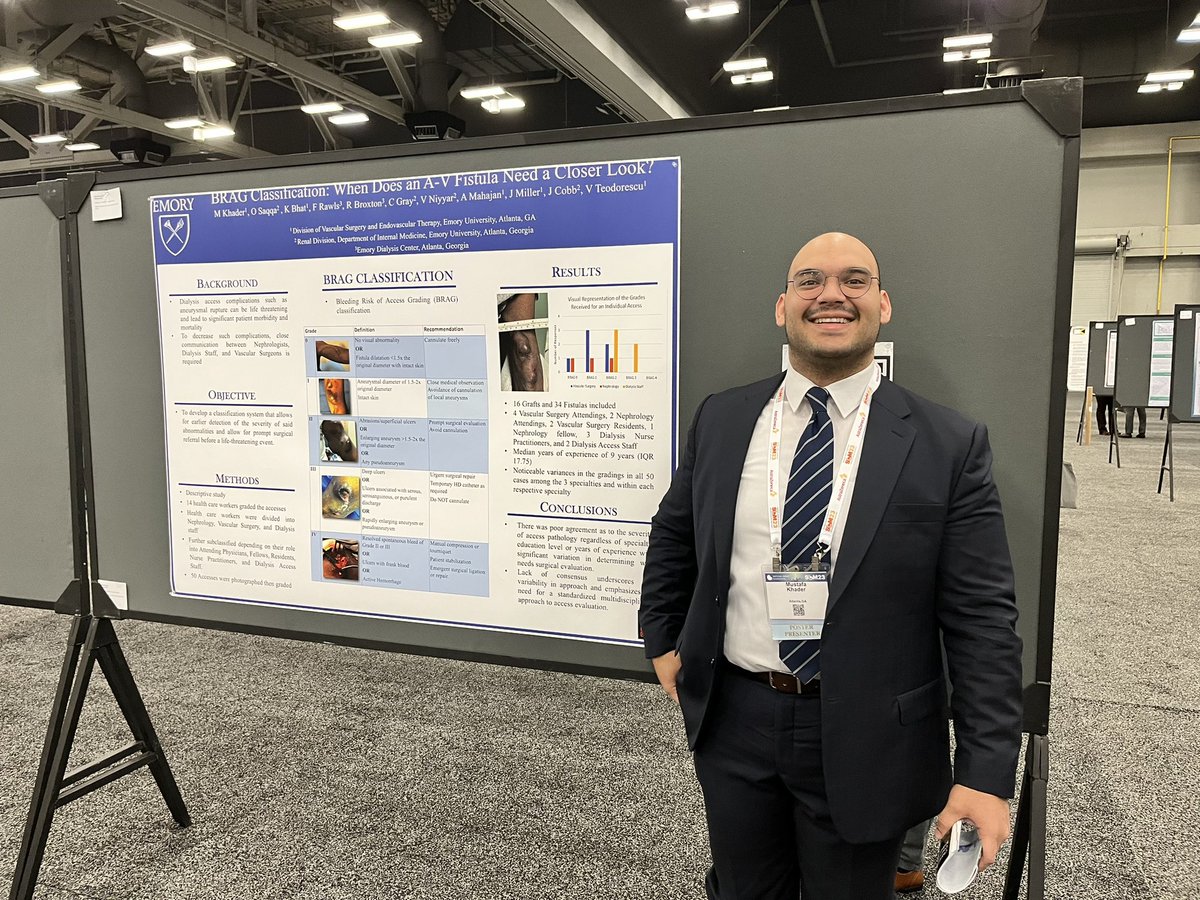 Happy to have represented @EmoryVascSurg at #NKFClinicals in Austin Tx with our project on the BRAG classification for fistula access complications 
For the full abstract please visit the link: cme.kidney.org/spa/courses/re…