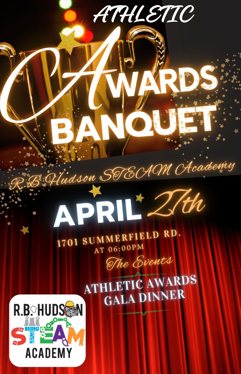 Our Athletic Banquet and Awards Ceremony will be held on Thursday, April 27, 2023. Join us as we recognize and honor our scholar athletes! #TeamHudson #HandsOnMindsOnFullSTEAMAhead
