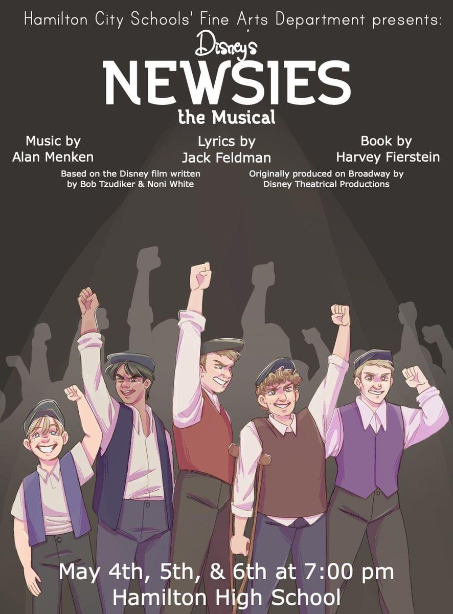 Tickets are now on sale for our spring musical: Disney's Newsies the Musical! Please visit our.show/hamiltonnewsies for more info and to purchase tickets! Secure your seats now before we sell out!