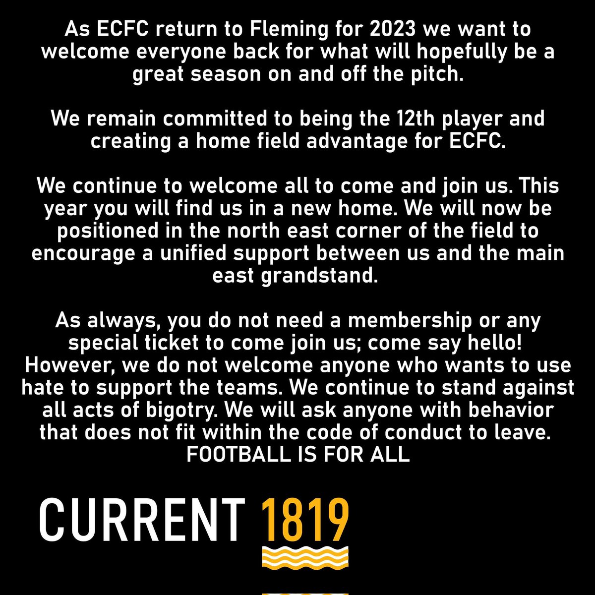 #WeAreECFC
#FootballIsForAll
#LoveFootballHateRacism

<a href="/ElectricCityFC/">Electric City Football Club</a> 
<a href="/L1OMens/">League1 Ontario, Men’s Division 🇨🇦</a> <a href="/L1OWomens/">League1 Ontario, Women’s Division 🇨🇦</a>