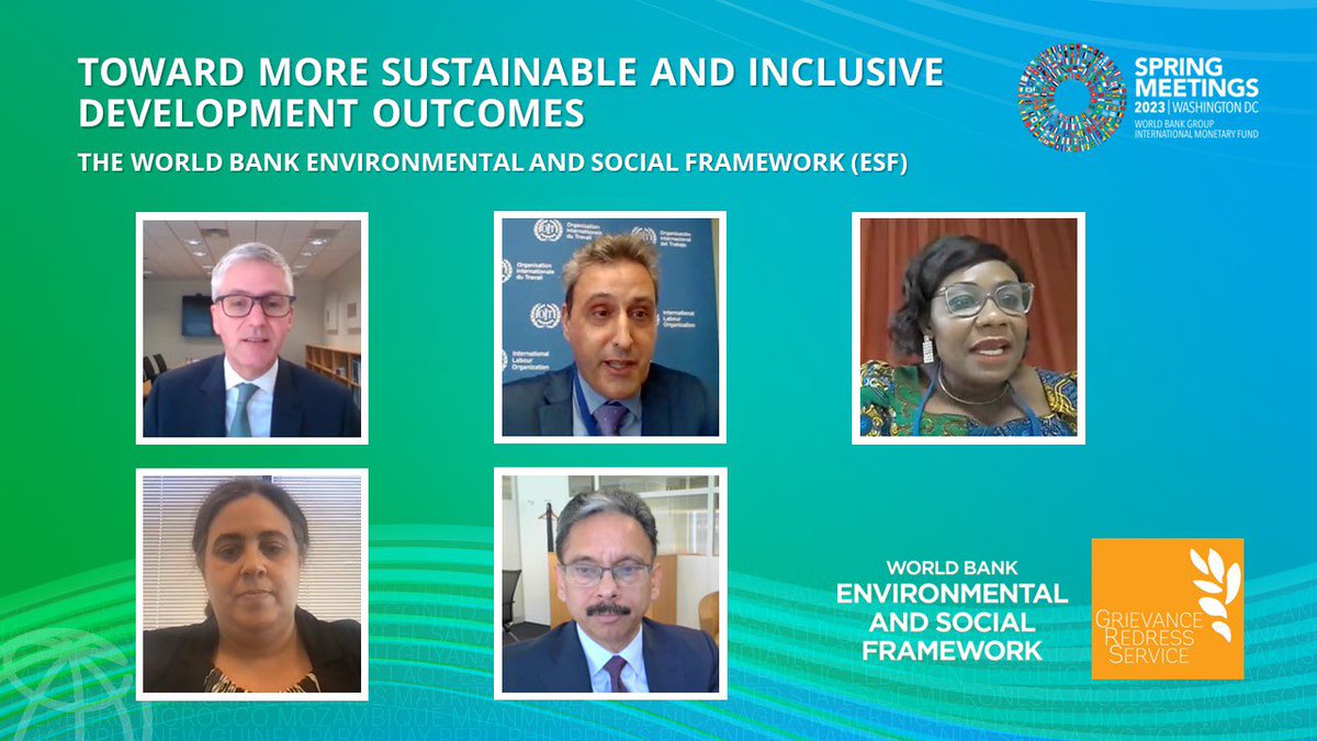 Rich discussion with clients &amp; #CSOs on progress implementing the <a href="/WorldBank/">World Bank</a> Environmental &amp; Social Framework (#ESF). We'll continue to listen &amp; learn together! Thanks to Dir. Doua Gisèle of @Gouvci , <a href="/JPintadoNunes/">Joaquim Pintado Nunes</a> of <a href="/ilo/">International Labour Organization</a>, <a href="/ElanaBerger/">Elana Berger</a> of <a href="/BIC_Updates/">Bank Information Center</a>, <a href="/manindersgill/">Maninder Gill</a> &amp; others.