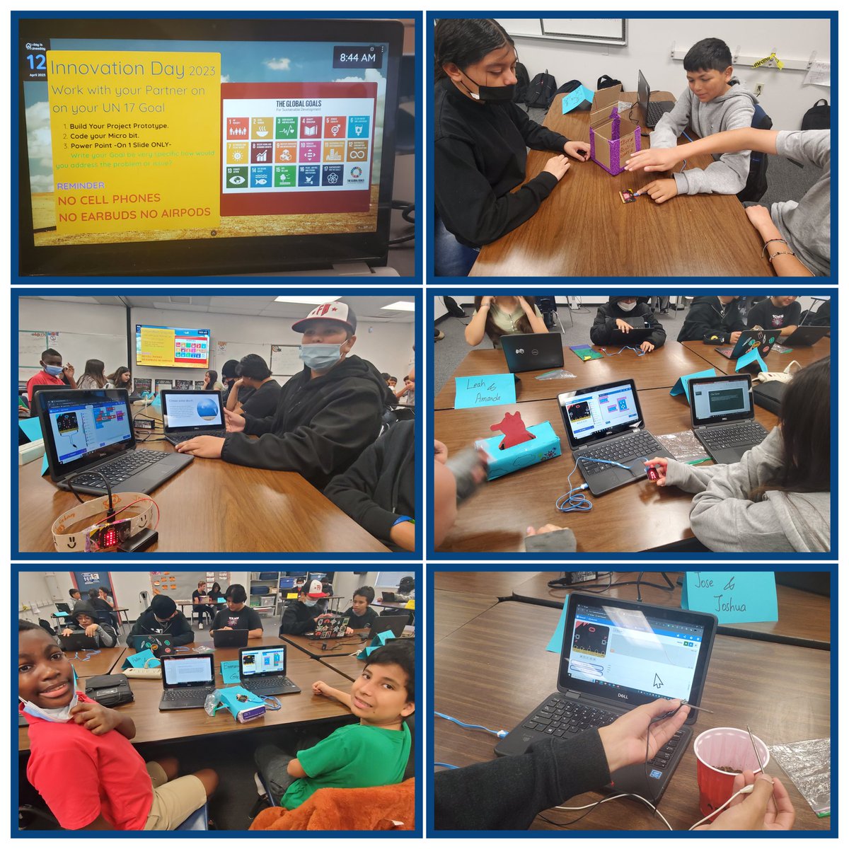 @FUSD_AlmeriaMS students in @followTechTeach's class engaged in @microbit_edu activities while creating solutions to some of the world's problems using the United Nation's #SDGs #IEdoyourbitInnovationDay