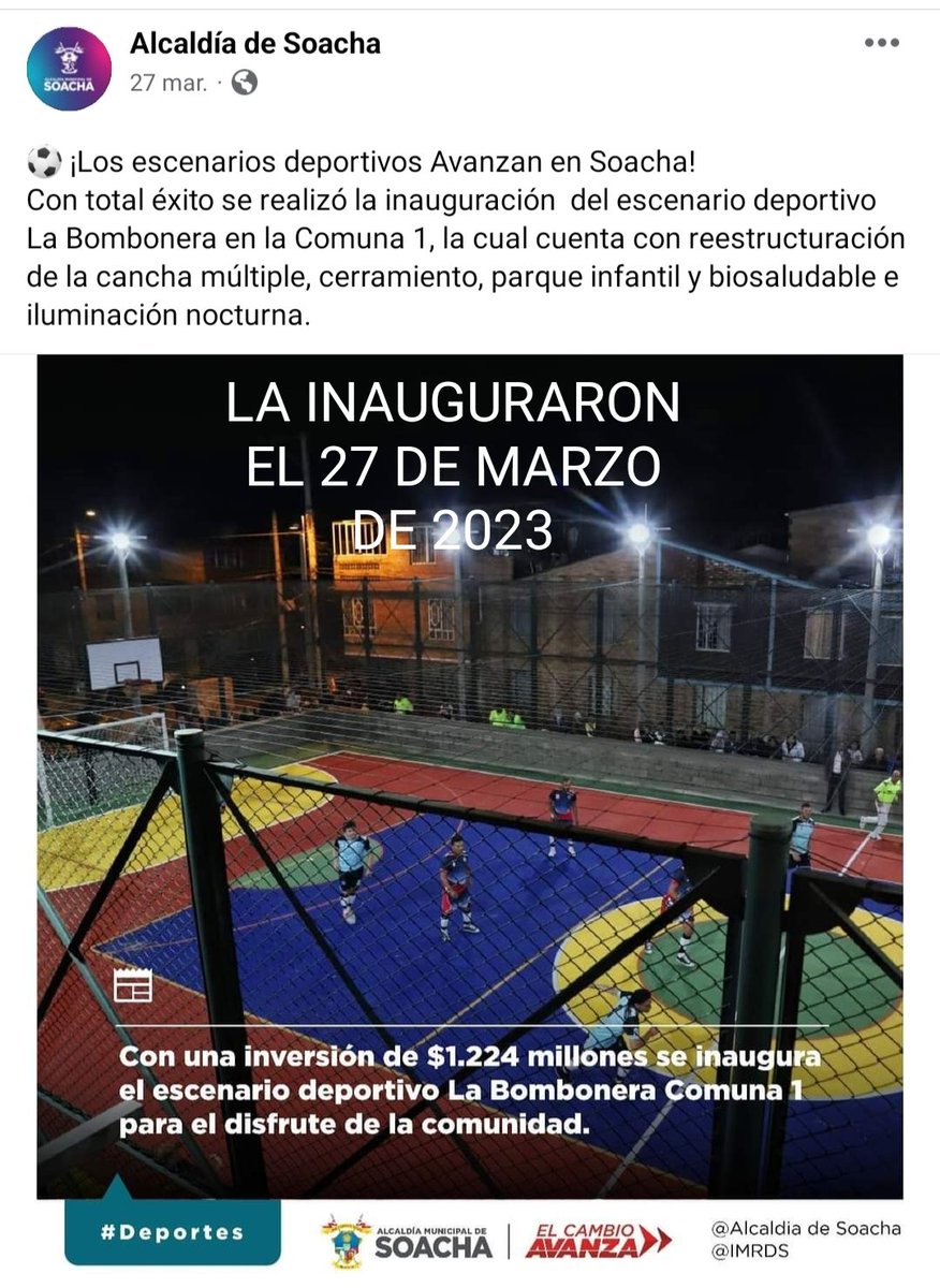PEDROGUZMANO's tweet photo. HABRA CORRUPCCIÓN O NO
En menos de una semana de inaugurada una cancha por valor de 1.224 millones de pesos cifra exorbitante presenta el deterioro que se ve en las fotos alcalde de SOACHA y su nefasto dizque cambio cuando lo que hace es arrazar https://t.co/VVmiTPSeaH