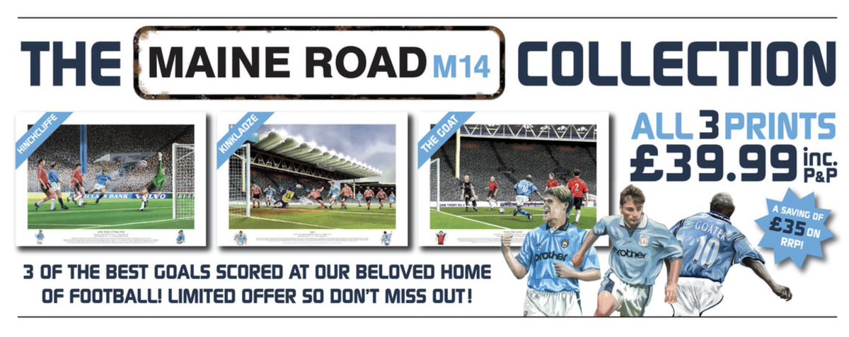 WE ARE CITY FROM MAINE ROAD ⚽️ 20 years since we left THE HOME OF FOOTBALL 💙 Check out THE MAINE ROAD COLLECTION at thatgoal.co.uk 👕👍 #MCFC #maineroad #andyhinchcliffe <a href="/OfficialSGoater/">Shaun Goater MBE</a> <a href="/KinkladzeGeorgi/">Georgi Kinkladze</a>