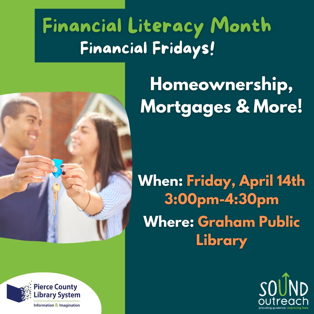 This Friday, April 14th, join Lyn Peters, Director of Financial Education &amp; Outreach at the WA Dept. of Financial Institutions at the Graham Public Library for the second Financial Friday! Homeownership,Mortgages &amp; More!
Details here: buff.ly/3mv8T93