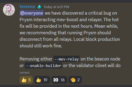 SomerEsat's tweet photo. For anyone running mev-boost on Prysm: https://t.co/ohfpC1b337