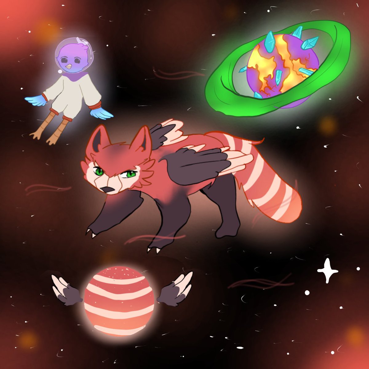 Piece #15: Mythical Buddies x <a href="/IBC_Birds/">IBC Birds | MINT IS LIVE(🐣,🐥)</a> X <a href="/HorizonsUnbound/">Horizons Unbound</a> 

- In the galaxy of MB, we found Forest, a wild, flying red-panda with a beautiful pair of green eye, he lives on his beautiful planet with his friend, the IBC Bird follow by a HU planet nearby where he can fly around.