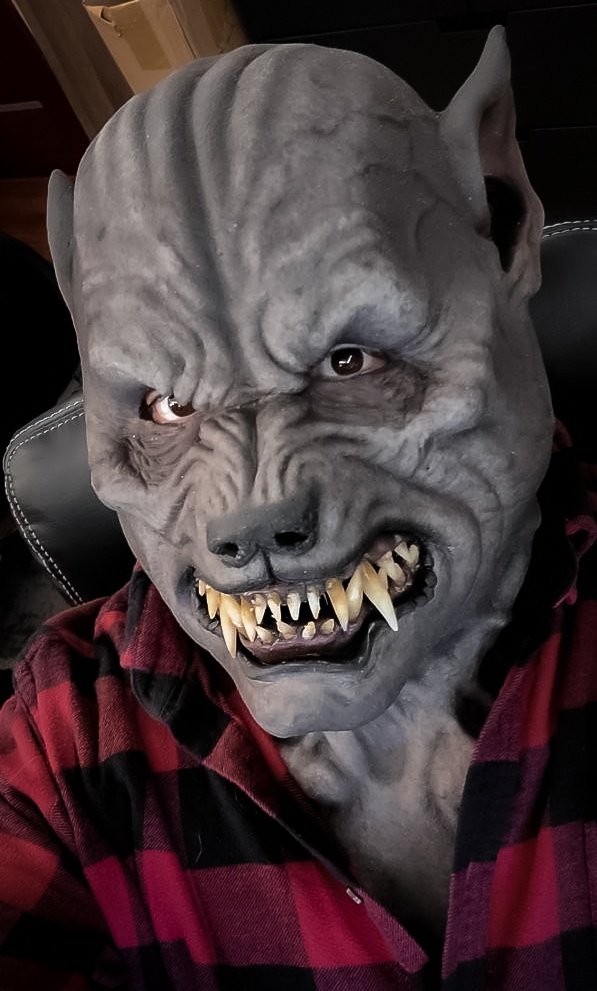 Leaving my masks lying around like this always lures me in with inescapable temptations. The powerful gaze of the empty eyeholes are an invitation I just can't say no to. 🥴. Happy Werewolf Wednesday 🐺