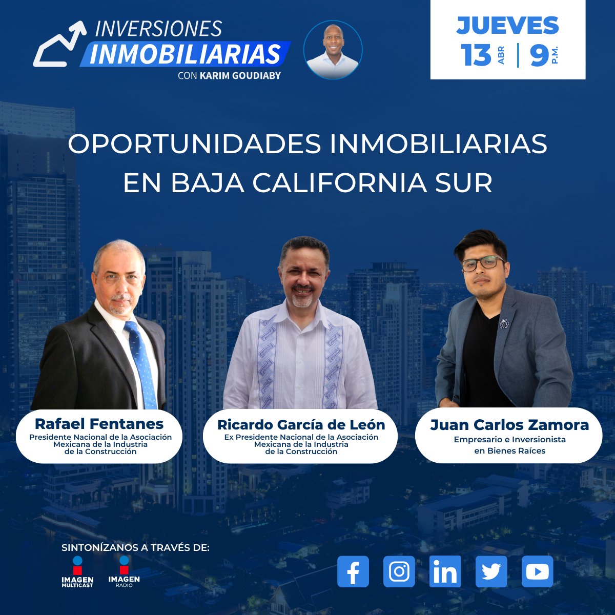 No se pierdan INVERSIONES INMOBILIARIAS, mañana 13 de abril a las 9:00 p.m.

Mesa de debate sobre Oportunidades inmobiliarias en Baja California Sur

¡No te lo pierdas por Imagen Radio!
Sintonízanos en esta liga en vivo a las 9:00 p.m.
imagenradio.com.mx/transmision-en…

<a href="/AMICNacional/">AMIC Nacional</a>