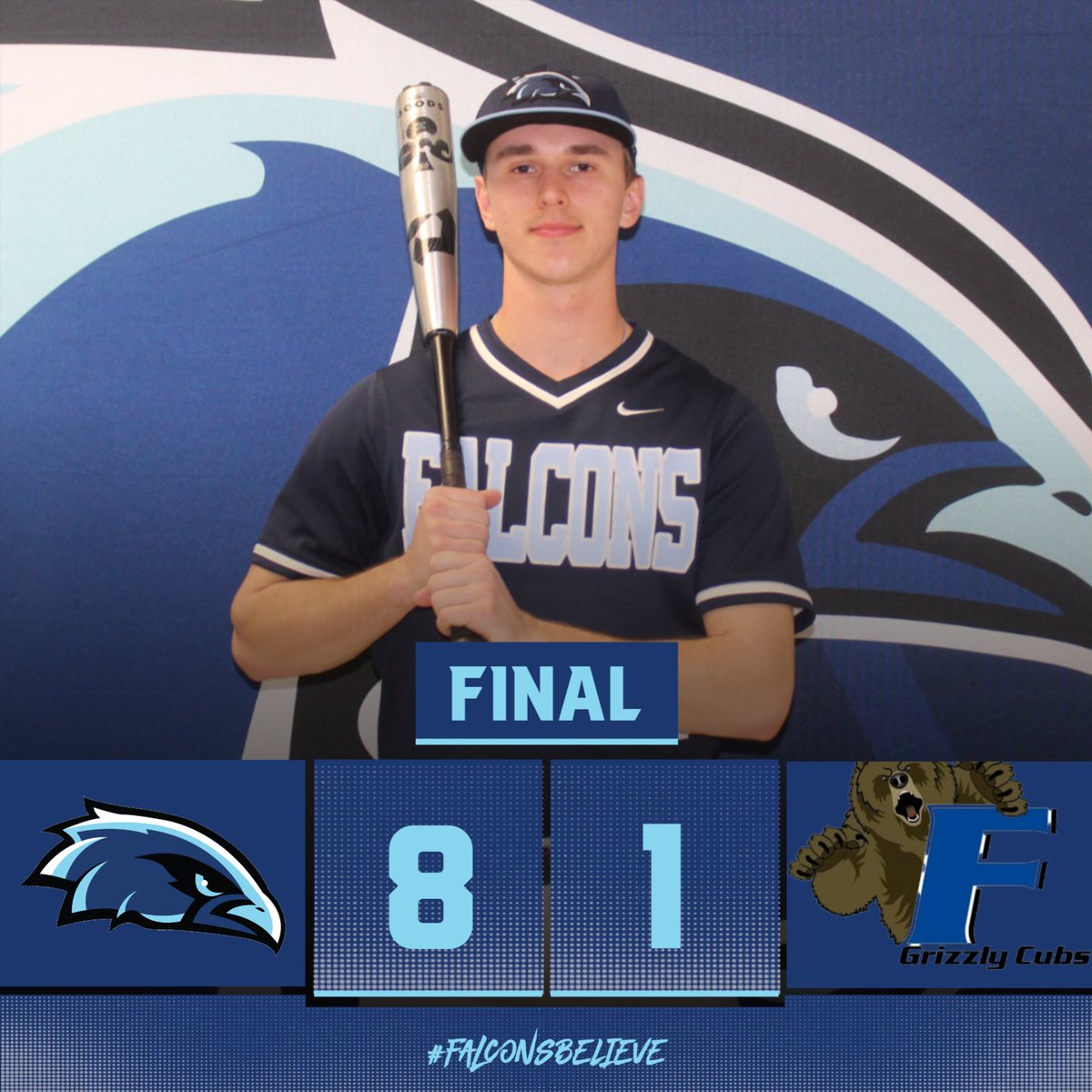 Falcon team effort tonight to top Franklin Community and bounce back from last night.  Michael Carter hits HomeRun early to get the Falcons started while McNabb in complete control on the mound.  #falconsBELIEVE