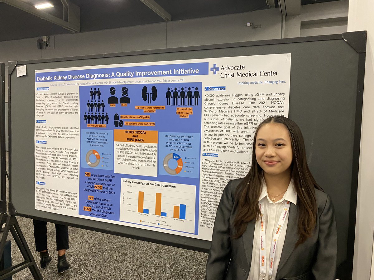 edgarvlermamd's tweet photo. Poster: โInitiative for appropriate DKD screening w/ yearly UACR & eGFR testing in the primary care settingโ presented by @isabxllatabora #NKFClinicals
๐ She is a senior at Clark High School in Las Vegas, NV and will be pursuing a degree in Community Health @TuftsUniversity https://t.co/BsS7Uq21gT