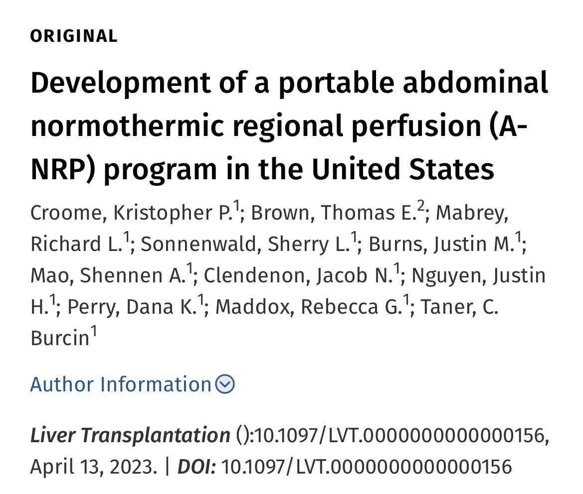 The potential of normothermic regional perfusion #DCD #NRP to increase the utilization of DCD organs in the USA is only beginning to be explored. Our team’s initial experience with abdominal-NRP was just published in @LTxJournal @MCTransplntSurg @ShennenMao @_ILTS_ @ASTSChimera