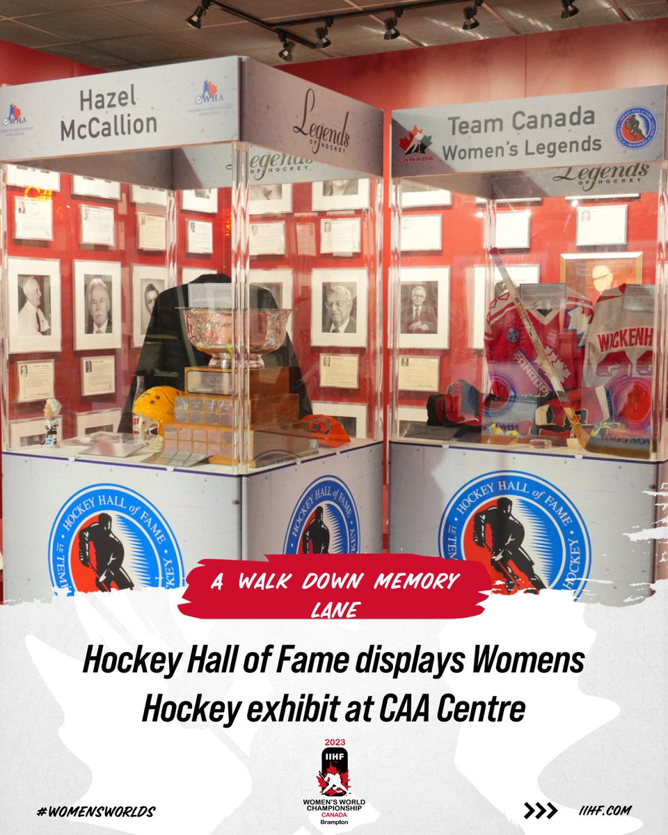 Heading to the rink to catch the last weekend of #WomensWorlds? Be sure to arrive early and check out the Hockey Hall of Fame Women's Hockey exhibit.

Read more: iihf.com/en/events/2023…
