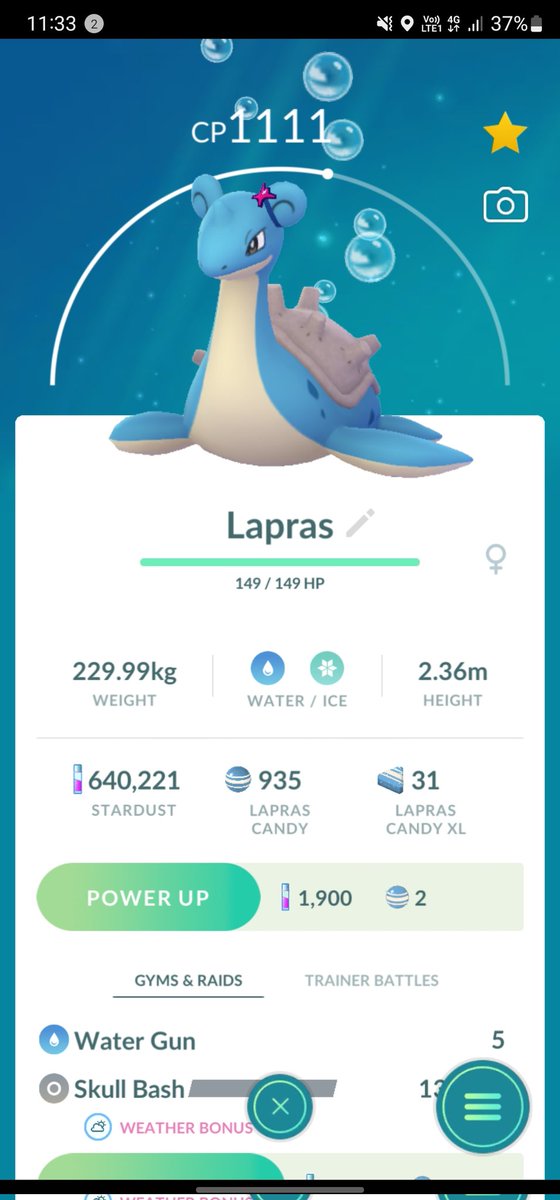 At just the right angle you can barely spot the blanche costume lapras. 🤣

Mine did not sparkle. ;(