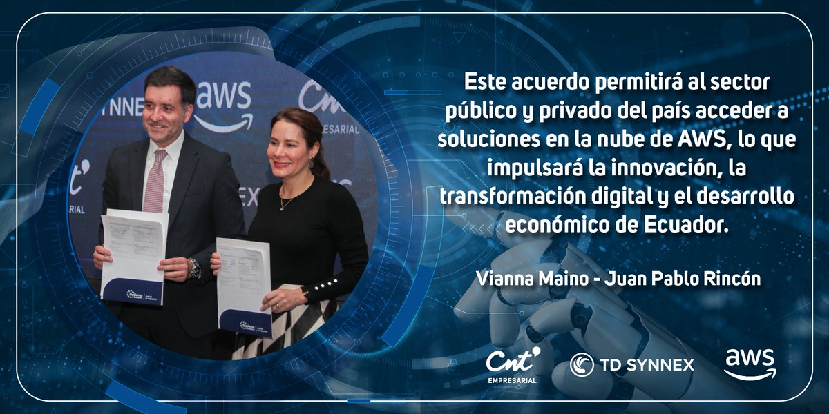 CNT_EC's tweet image. Se llevó a cabo la firma de Memorándum de Entendimiento entre el Ministerio de Telecomunicaciones y de la Sociedad de la Información (Mintel) y @AWS consolidando su alianza con CNT-EP para brindar soluciones digitales.

#CNTempresarial #AWS #TDSYNNEX #BuildTheFuture #Mintel
