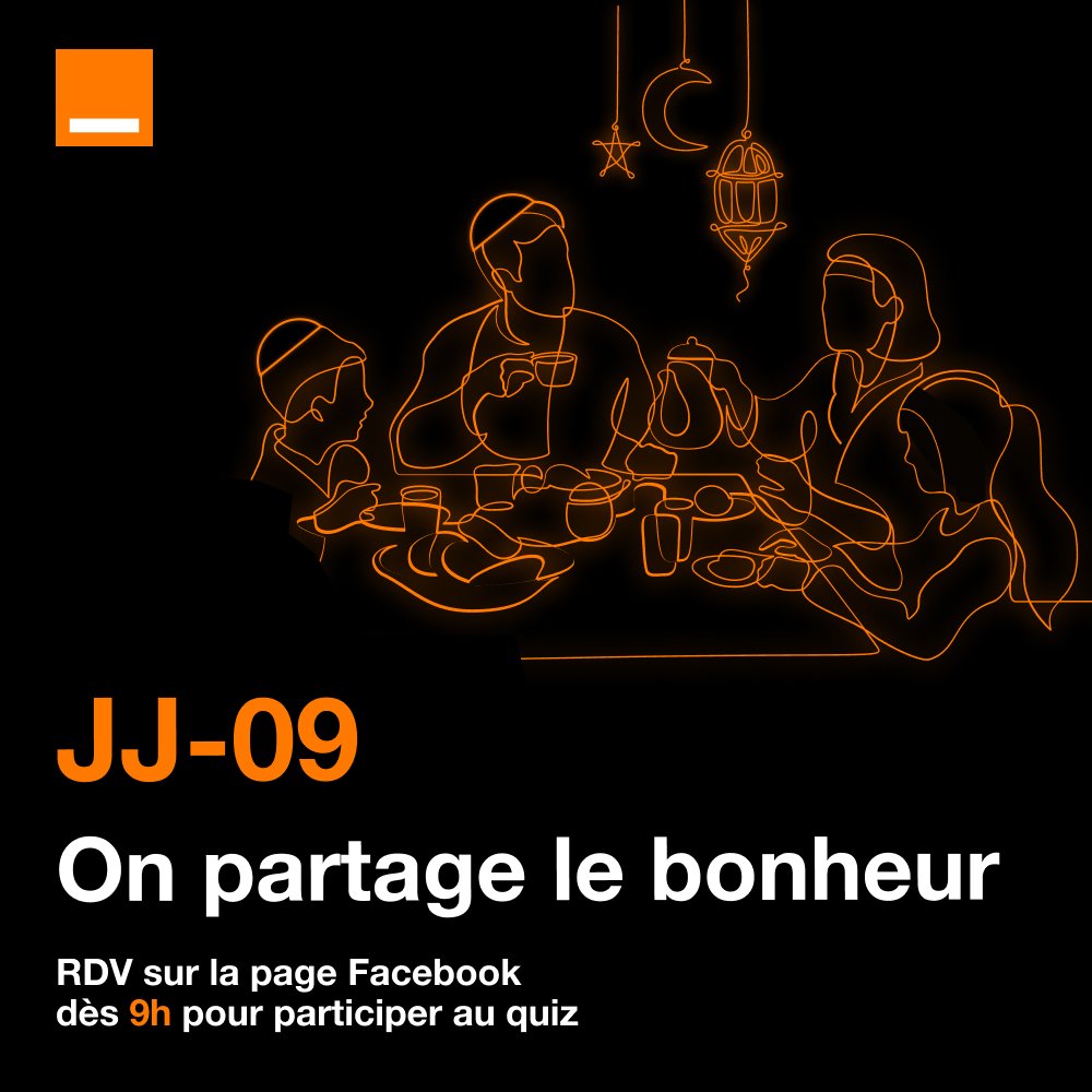 Orange_Cameroun's tweet photo. JJ-09 avant la clôture du mois de Ramadan.
Avec vous, nous partageons le bonheur😊
-----
DD-09 until the end of the Ramadan.
We are sharing happiness😊 with you.
#Ramadan2023
#MaxdePartage
#MaxSharing https://t.co/p3OhUTzrVK